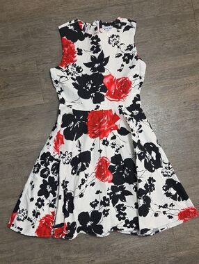 Kate Kasin • Girls' Red & Black Floral Fit-and-Flare A-Line Dress